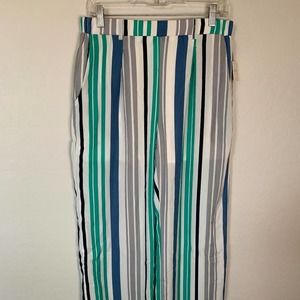NEW One One Six | Green, White, and Blue Striped Pull On Trouser Size Large